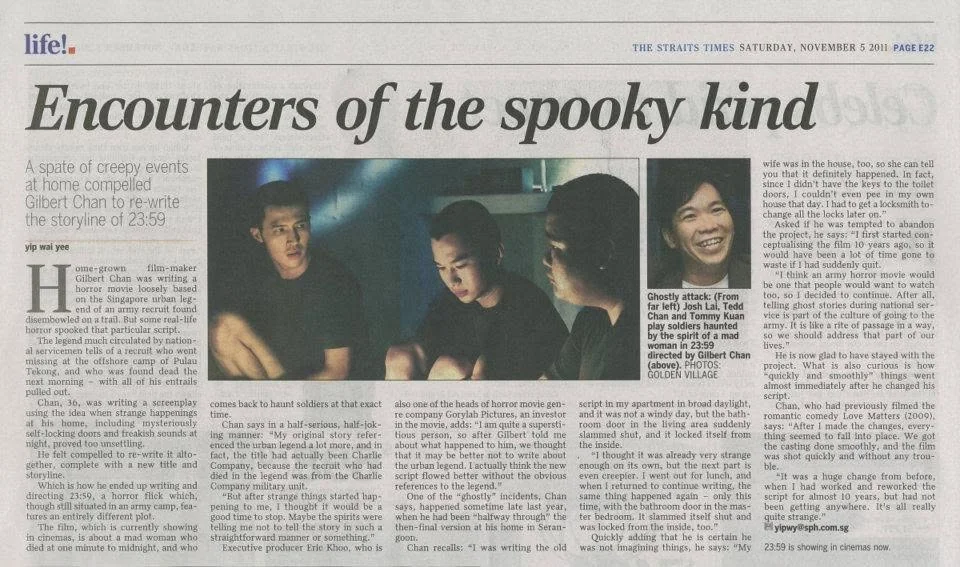 The Straits Times clipping about Gilbert’s feature film 23:59
