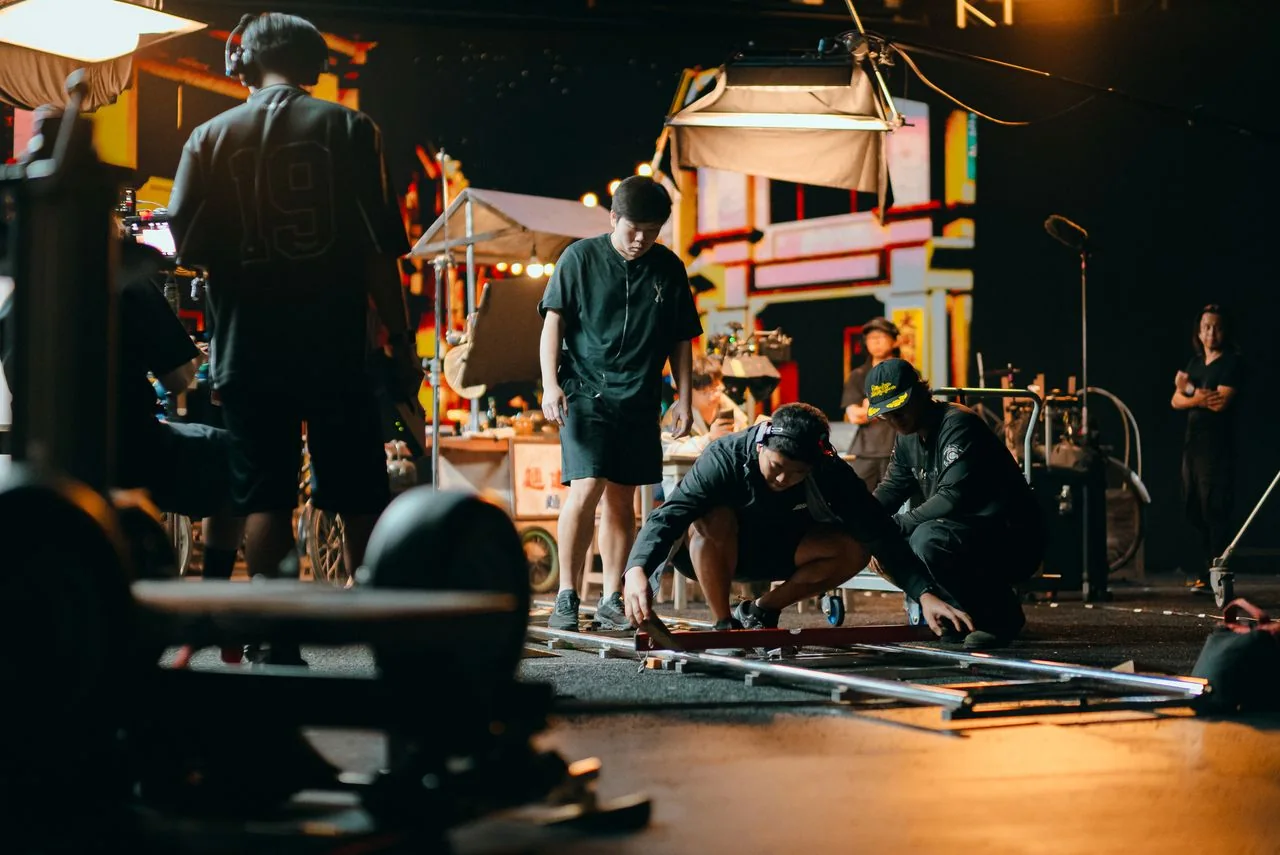 Red Ink crew preparing a live-action production set.