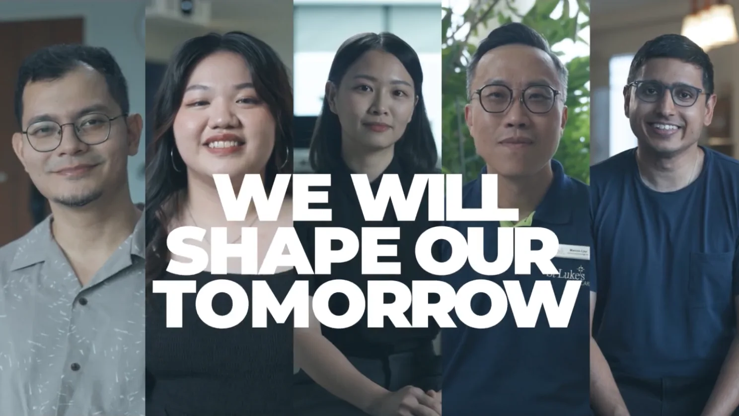 SUSS graduates in a profile-film still with the words We Will Shape Our Tomorrow
